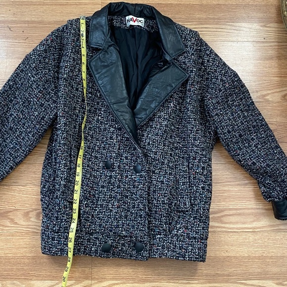 Vintage 80’s  tweed jacket genuine Leather ML - Picture 14 of 14